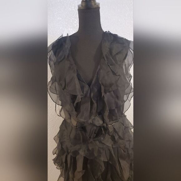 Marchesa Notte Black Silk Ruffle Mini Dress Elegant Party Cocktail Dress - Picture 3 of 15